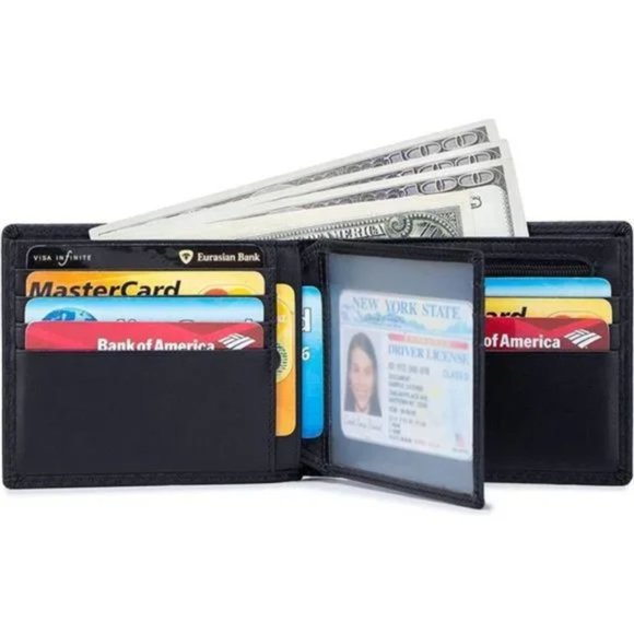 New Mens Wallet Bifold Leather Black - Picture 4 of 7